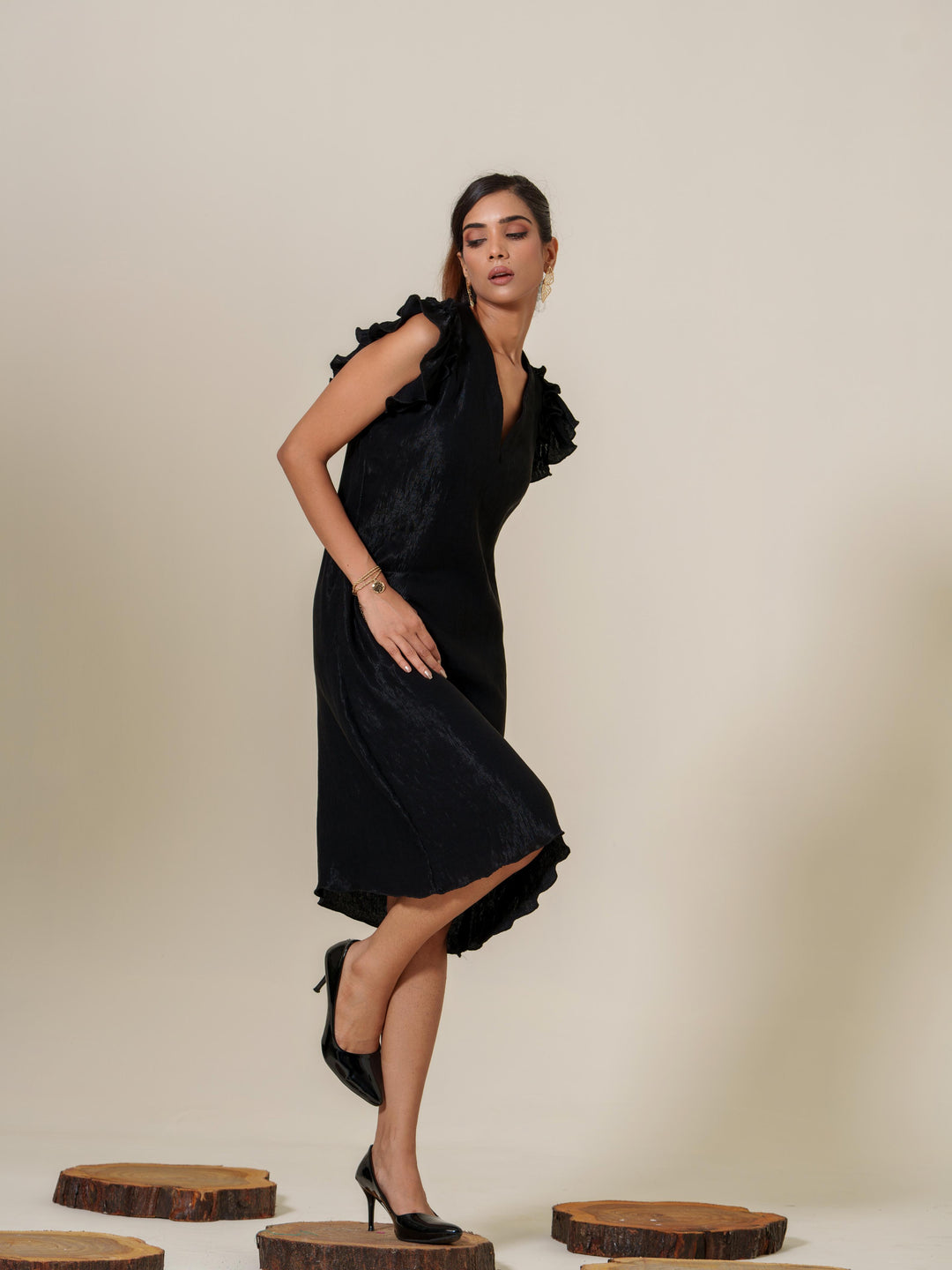 Shop Online for Scarlet Knee-Length Frilled Sleeveless Dress