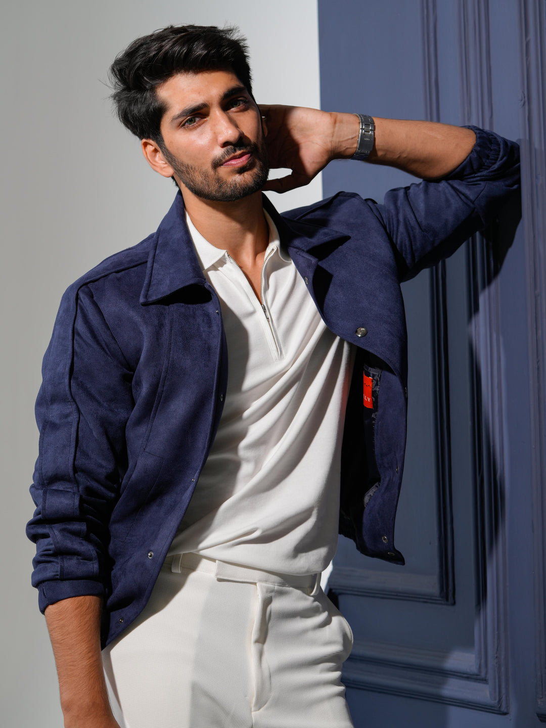 Shop Rover’s Blue Suede Bomber Jacket, Buy Online