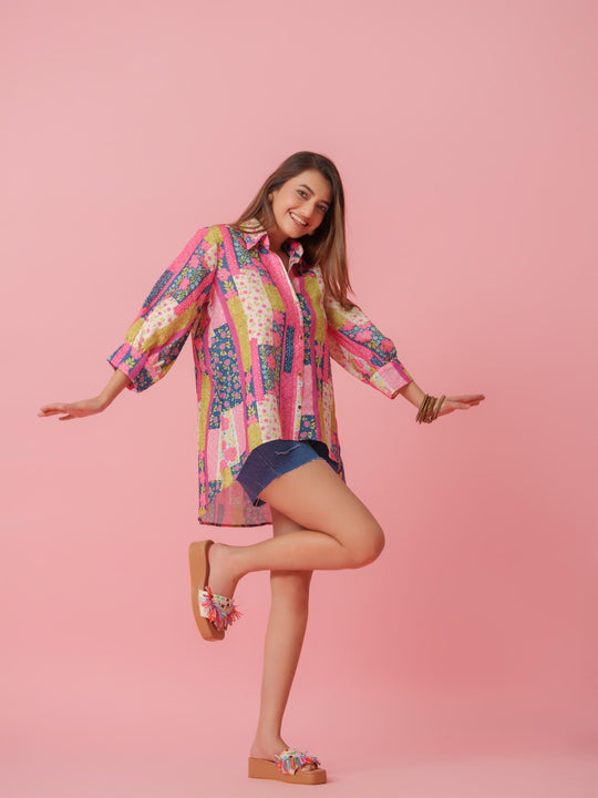 Shop Trendy Multicolored Linen Comfort Fit Shirt – The Kina