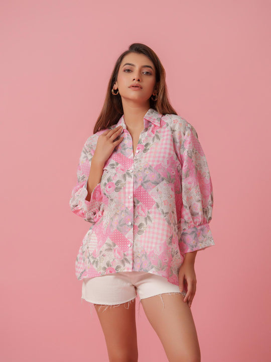 Shop Women’s Feny Linen Floral Printed Comfort Fit Shirt The Kina