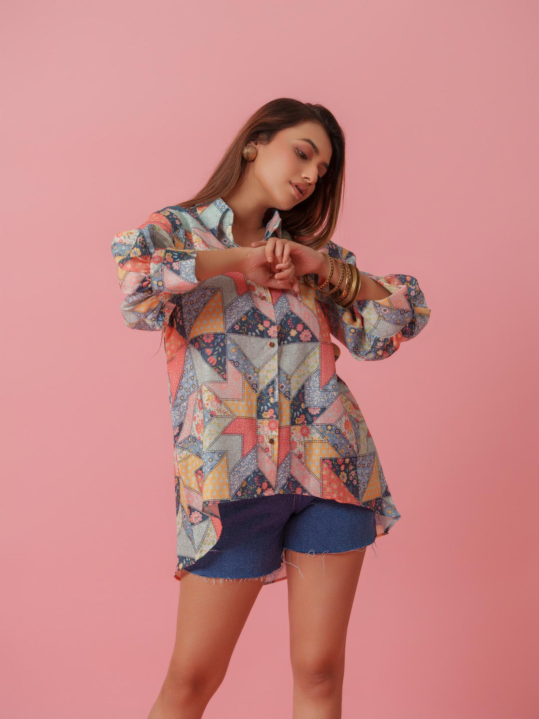 Shop Women’s Petra Linen Printed Comfort Fit Shirt The Kina Online