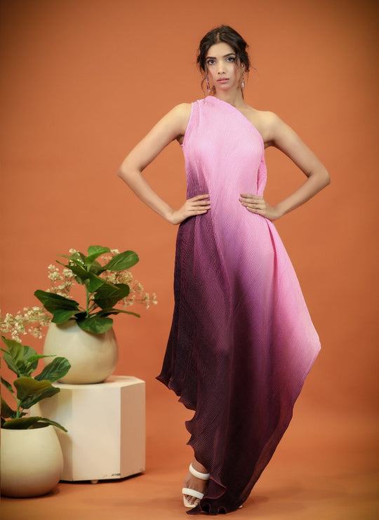 Tiana - The One Shoulder Pleated Dress (Ombre Color)