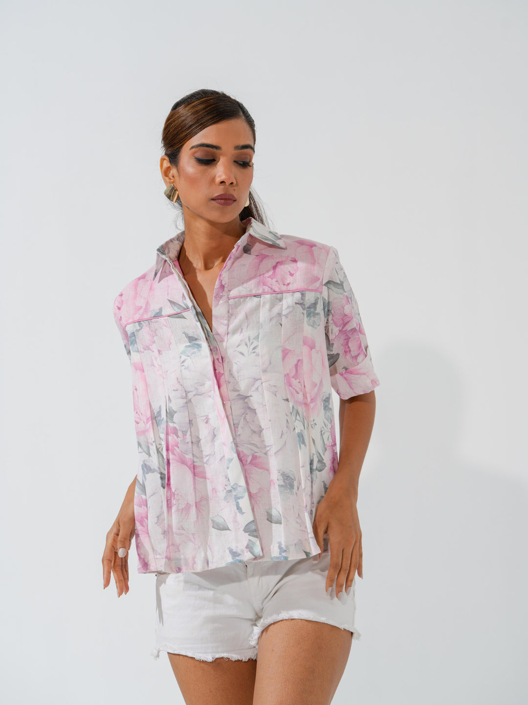 Violet Floral Linen Shirt