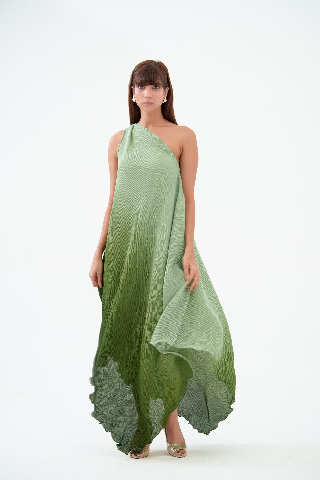 Tiana - The One Shoulder Pleated Dress (Ombre Color)