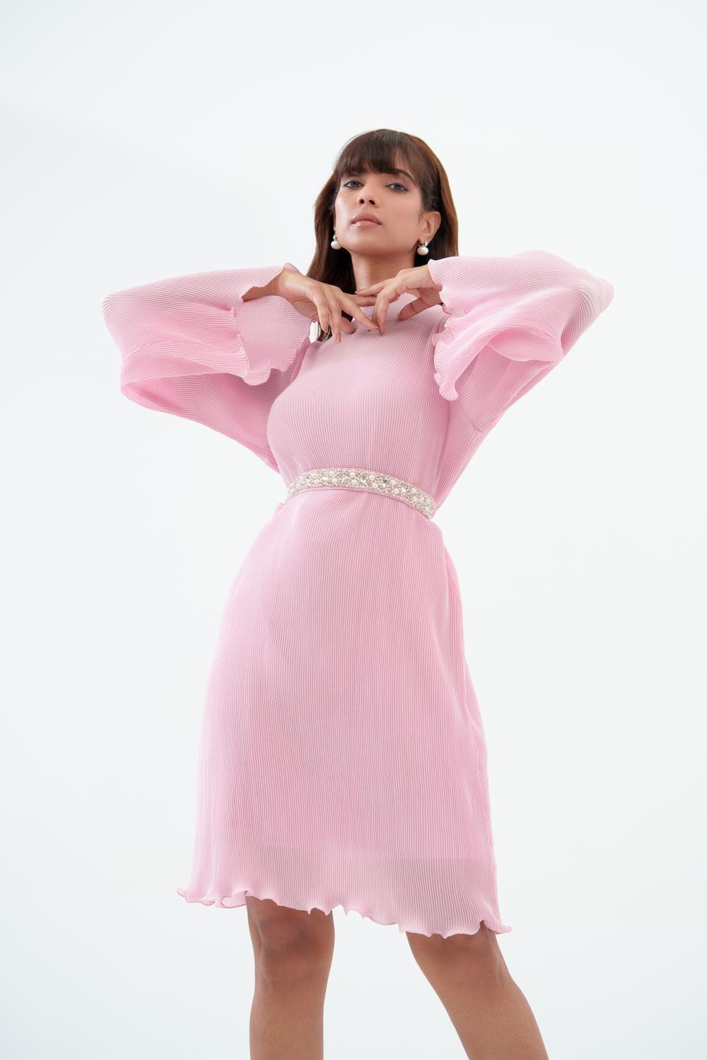 Crystal - Pleated Dress with Sleeves