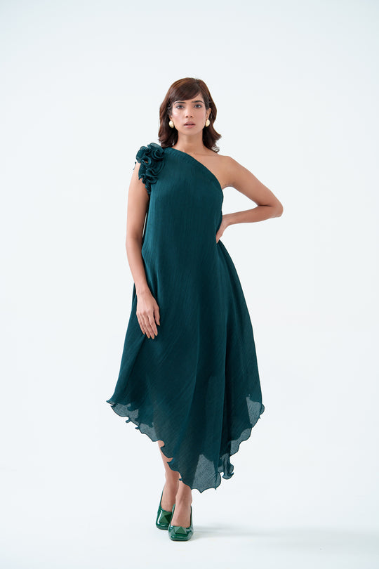 green one shoulder summer dress