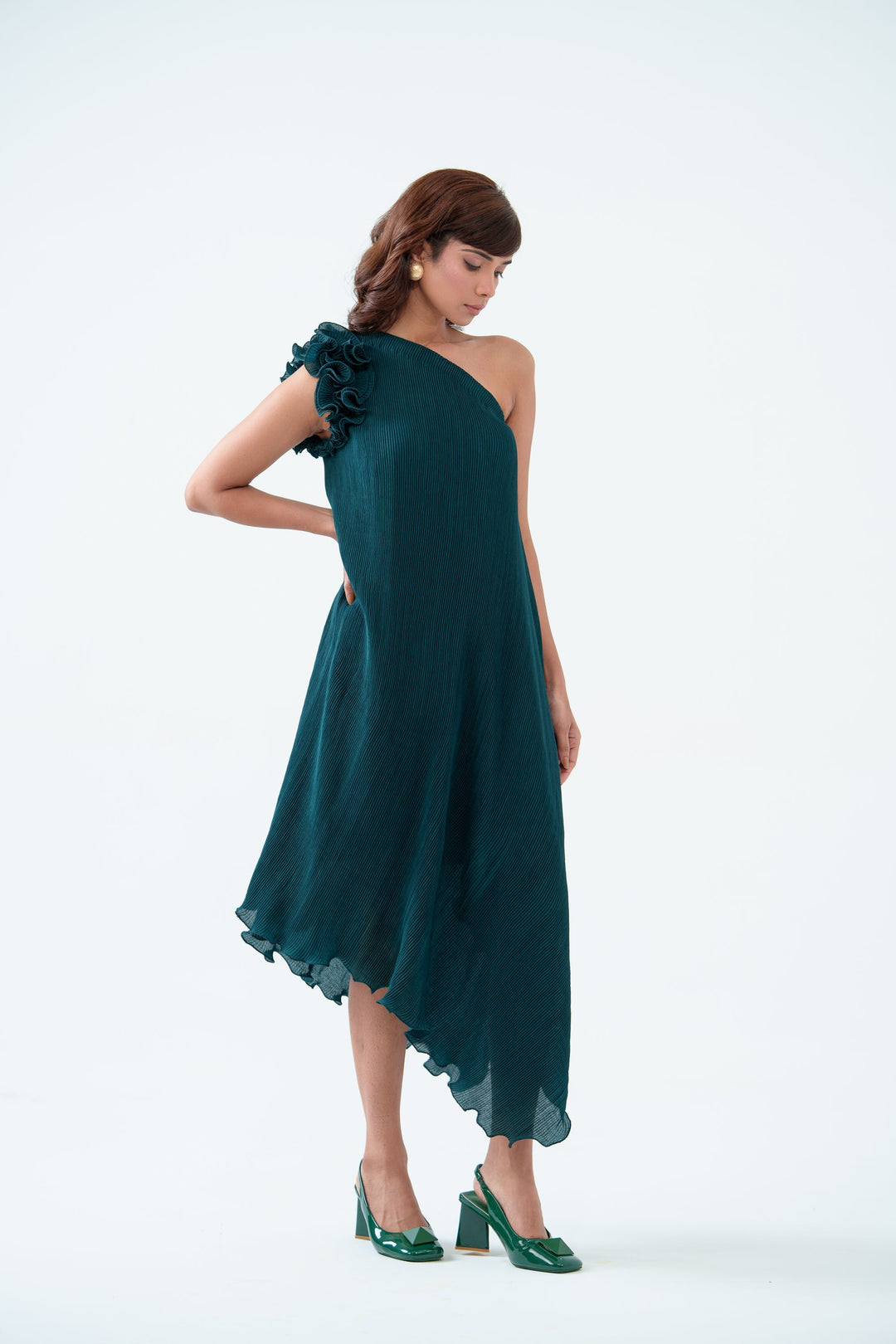 green one shoulder dress