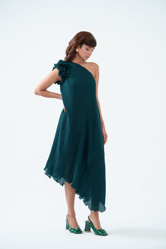 green one shoulder dress