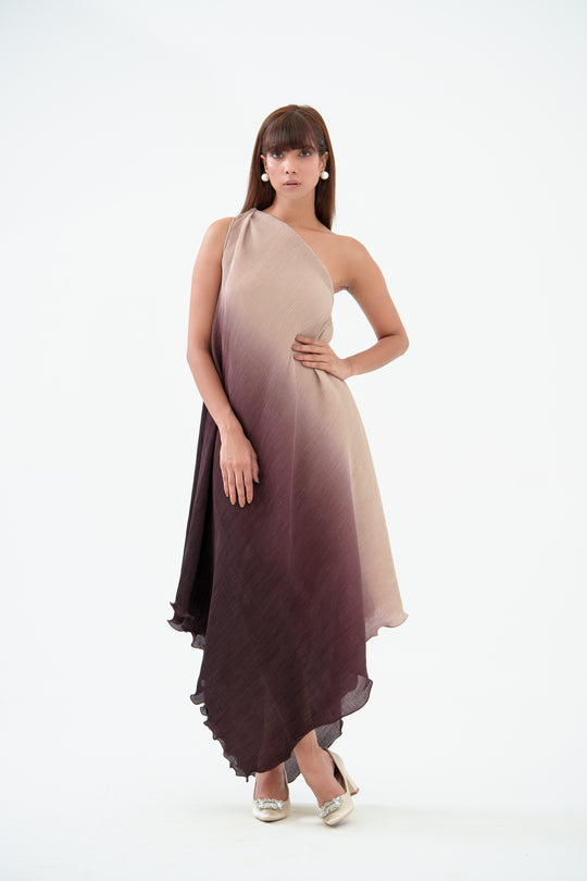 Tiana - The One Shoulder Pleated Dress (Ombre Color)