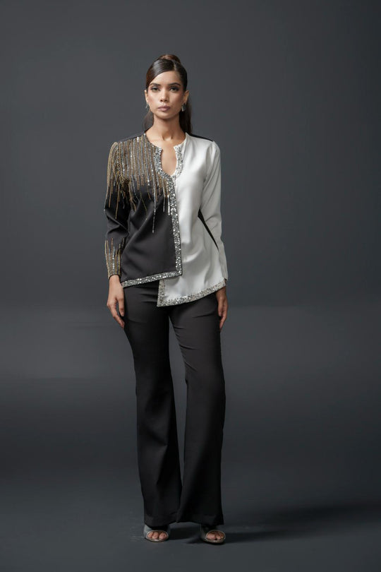 Catelyn Club Top with Detailed Handwork in Banana Lycra