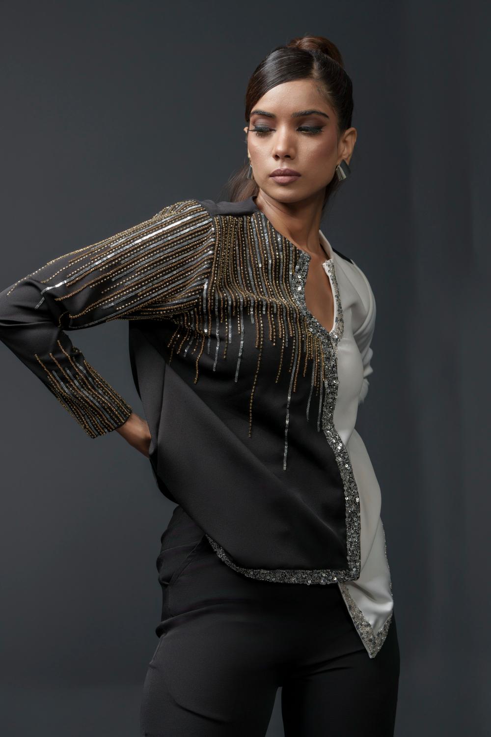 Catelyn Club Top with Detailed Handwork in Banana Lycra