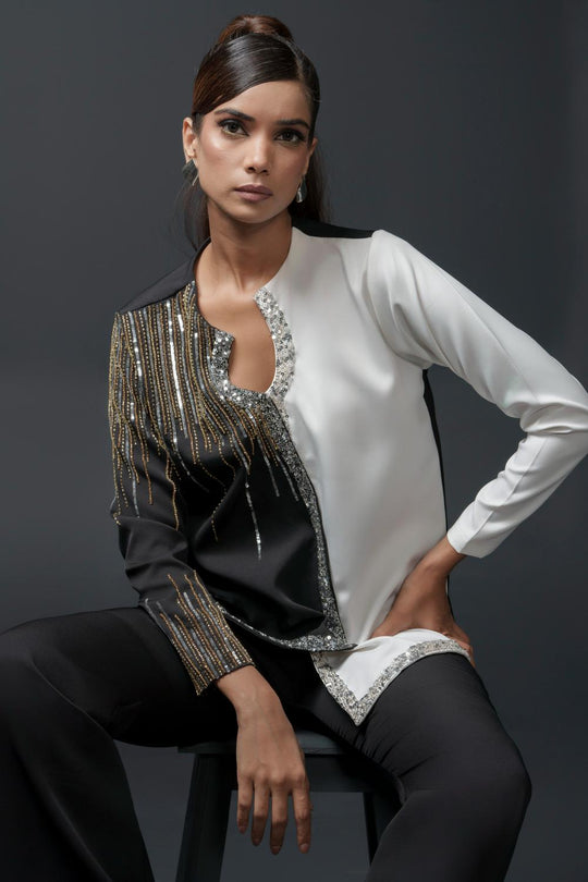 Catelyn Club Top with Detailed Handwork in Banana Lycra