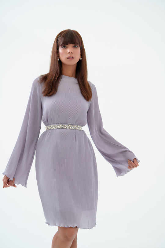 Crystal - Pleated Dress with Sleeves
