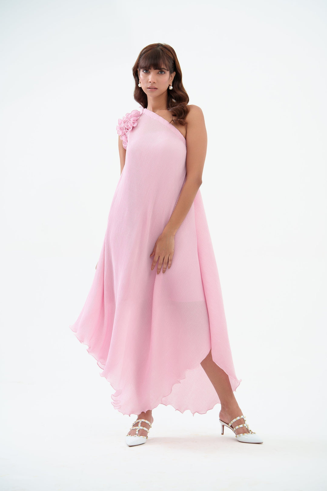 pink one shoulder dress