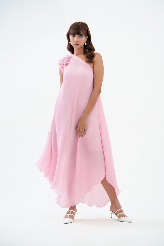 pink one shoulder dress