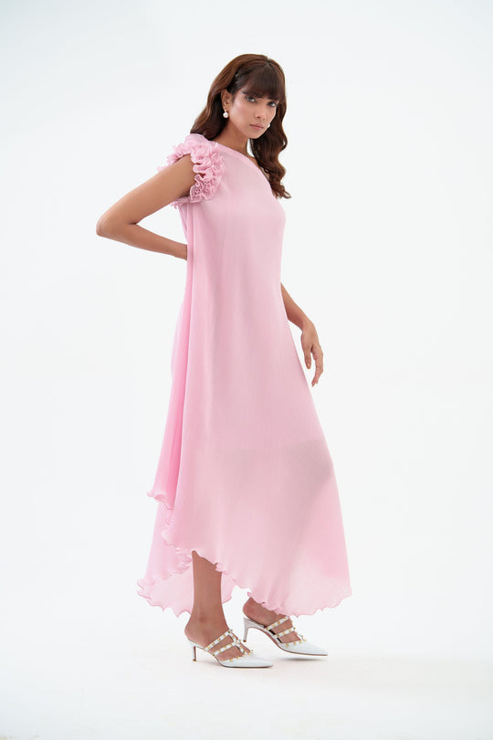 one shoulder pleated dress