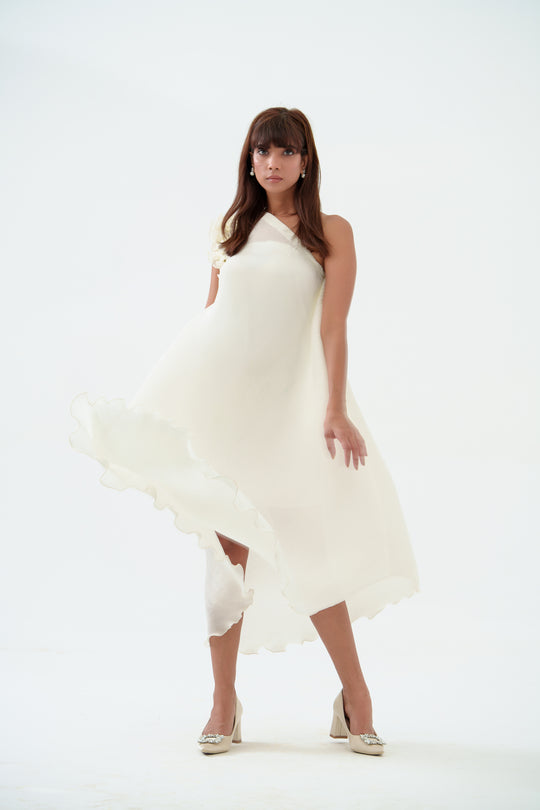 Curly- The Pleated Dress with Ruffled Sleeves