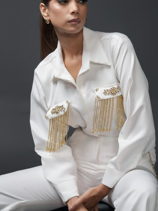 Sansa Club Shirt with tasseled motif on pockets