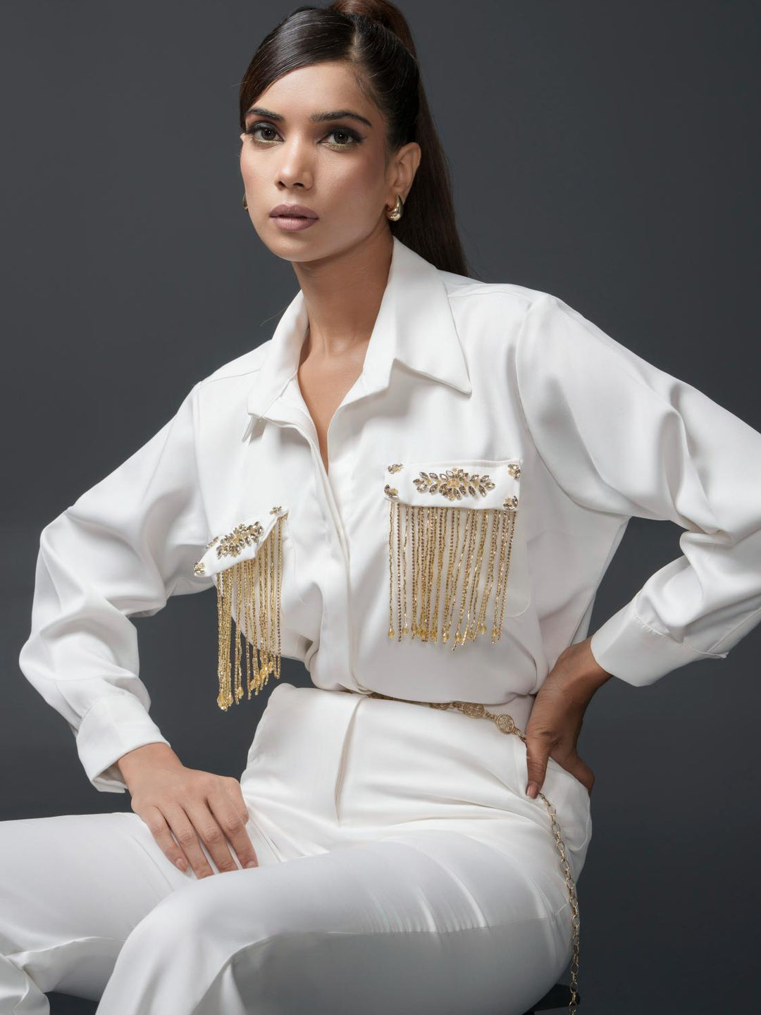 Sansa Club Shirt with tasseled motif on pockets