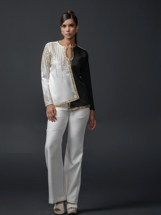 Catelyn Club Top with Detailed Handwork in Banana Lycra