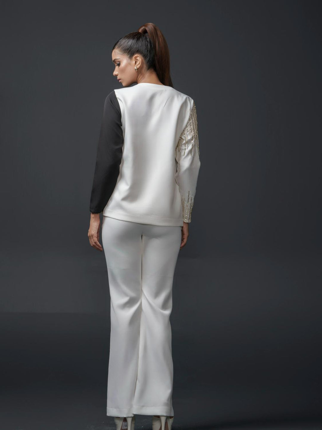 Catelyn Club Top with Detailed Handwork in Banana Lycra
