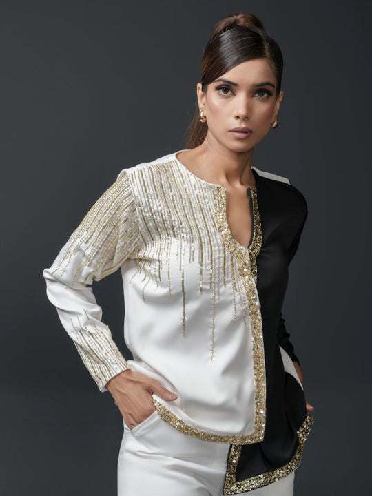 Catelyn Club Top with Detailed Handwork in Banana Lycra