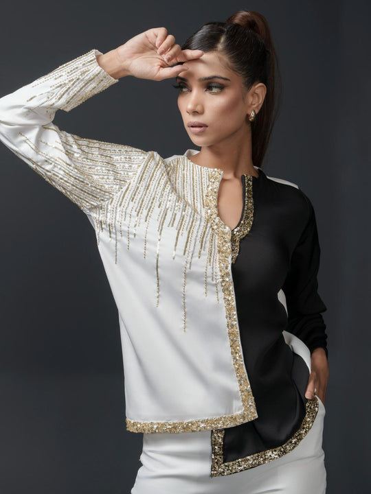 Catelyn Club Top with Detailed Handwork in Banana Lycra
