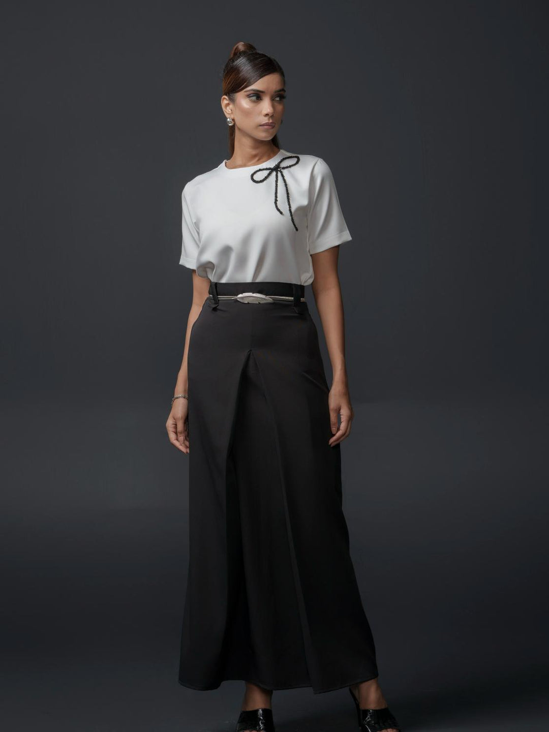Brenda Club Shirt with bow motif handwork in Banana Lycra