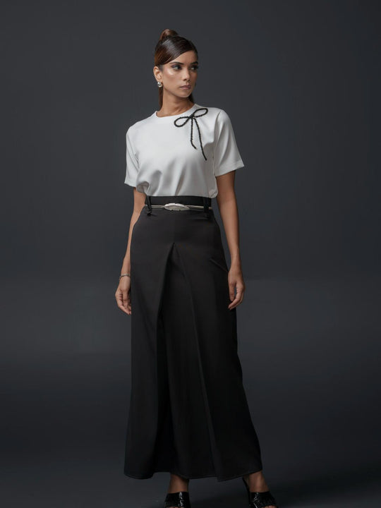 Brenda Club Shirt with bow motif handwork in Banana Lycra
