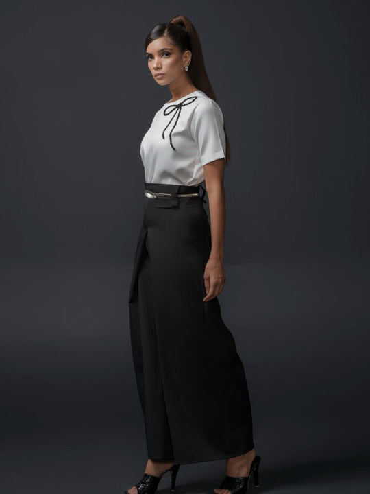 Brenda Club Shirt with bow motif handwork in Banana Lycra