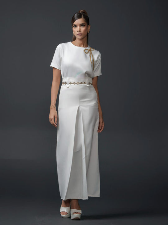 Brenda Club Shirt with bow motif handwork in Banana Lycra