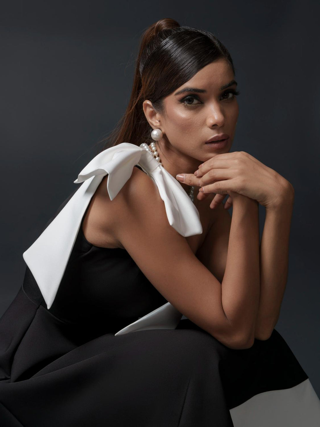 Christie Club One shoulder bow dress in Banana Lycra