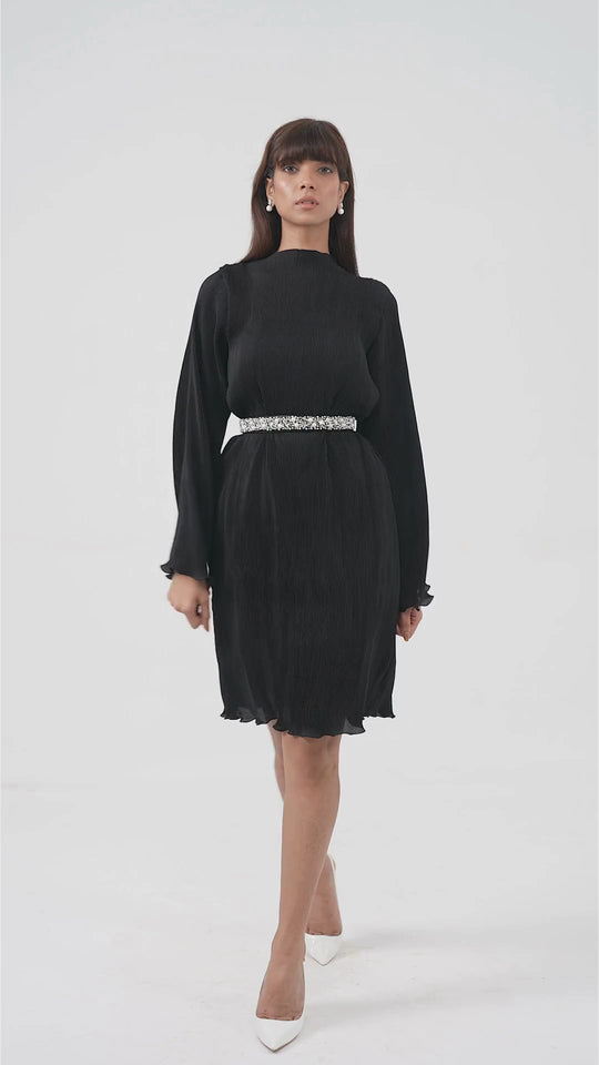 Crystal - Pleated Dress with Sleeves