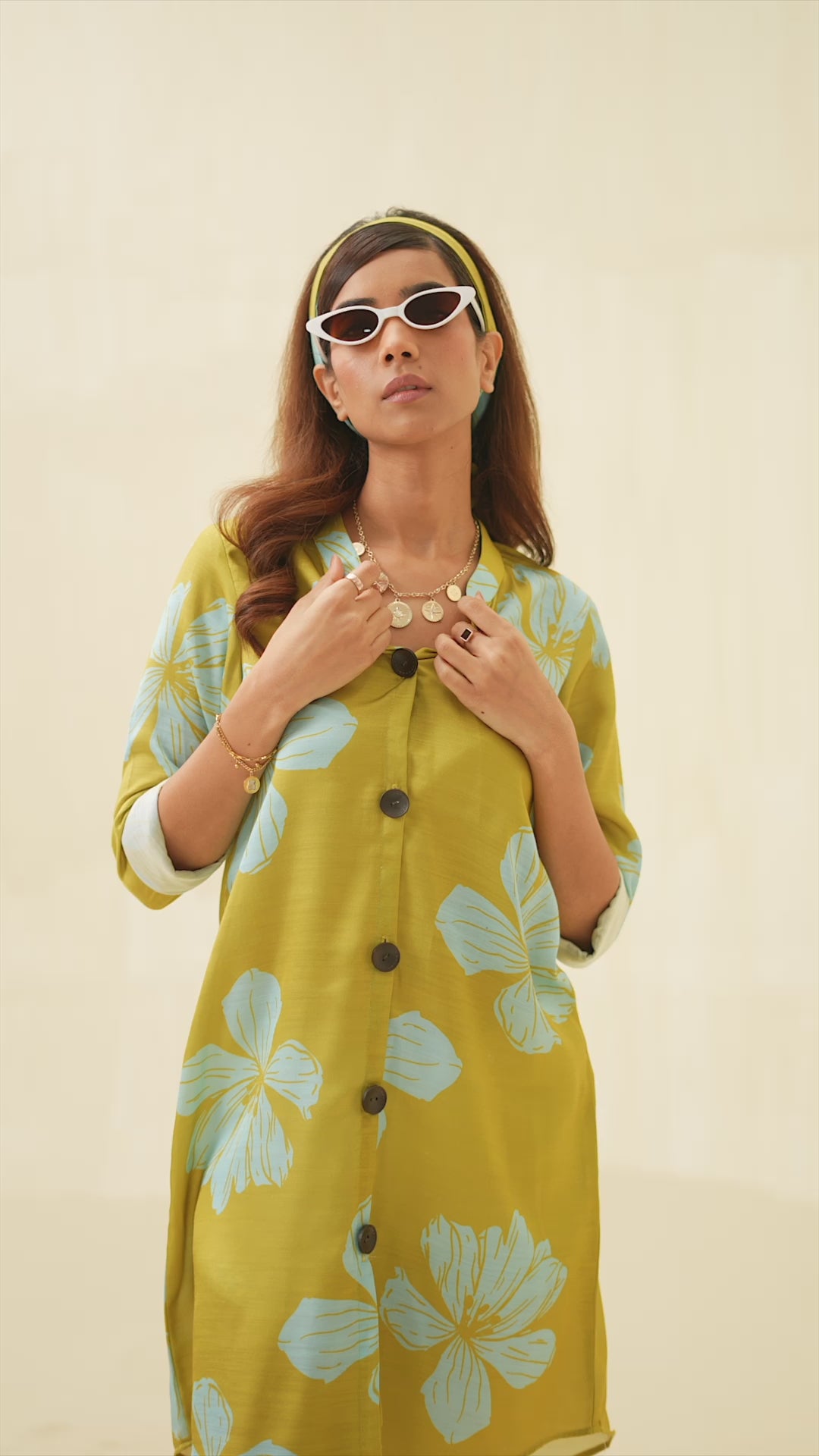 Daffodil- Printed Shirt Dress in Linen Satin