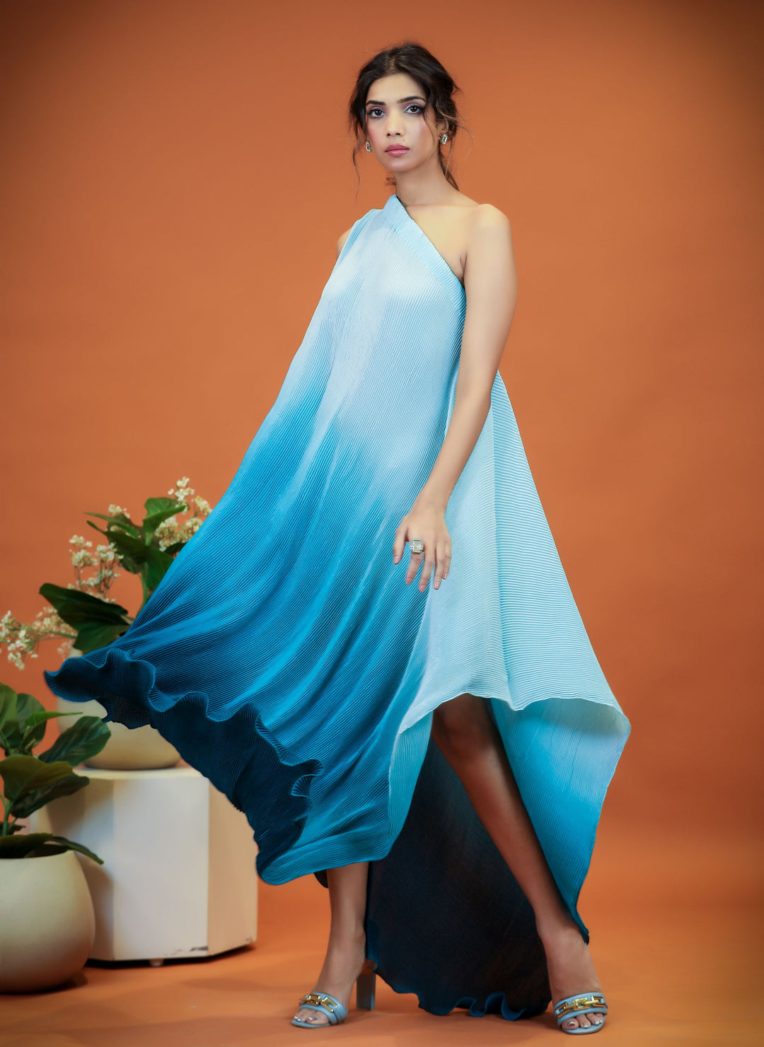 pleated one shoulder dress