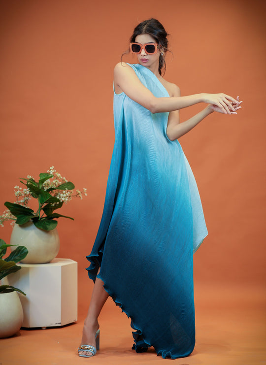 Tiana - The One Shoulder Pleated Dress (Ombre Color)
