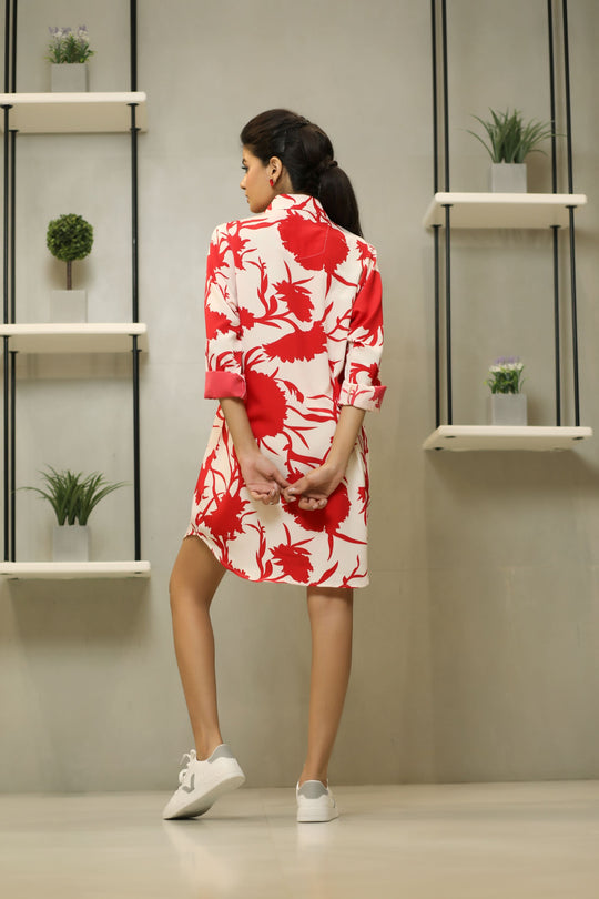 Poppy- The Vibrant Shirt Dress in Chiffon Georgette